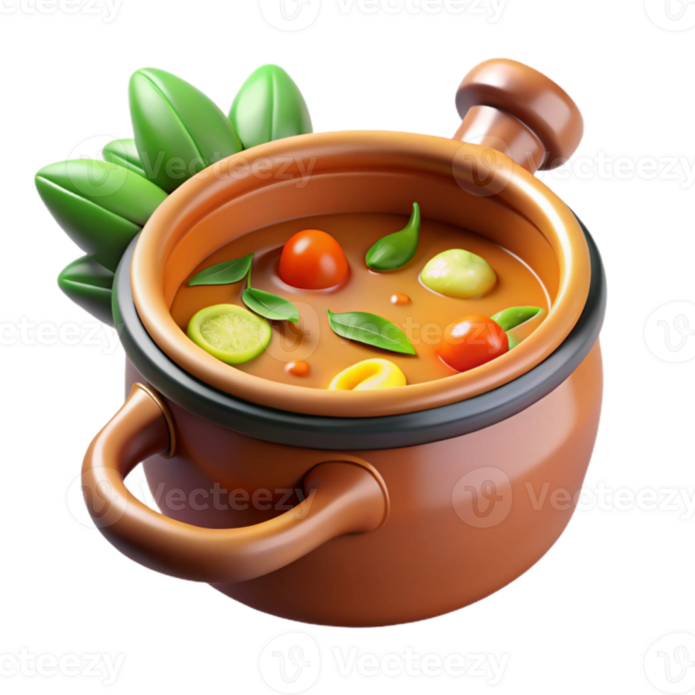 3D Render of a Clay Pot of Vegetable Soup png