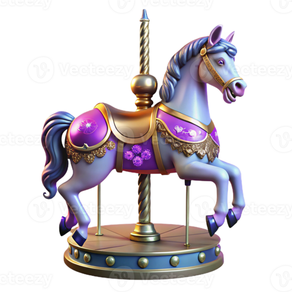 Purple and Gold Carousel Horse 3D Render png