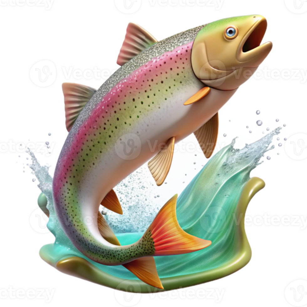 3D Illustration Rainbow Trout Leaping Wave png