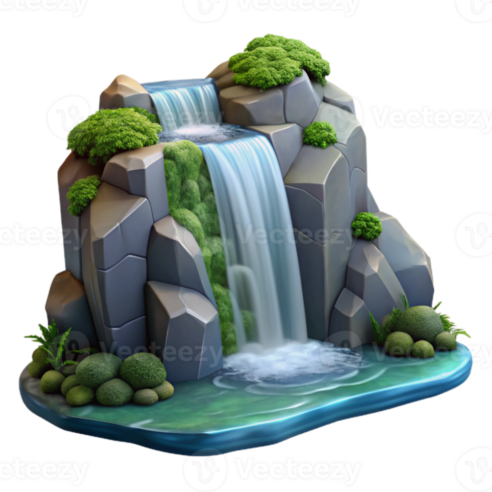 serene vintage 3D Stylized Waterfall Illustration high quality png