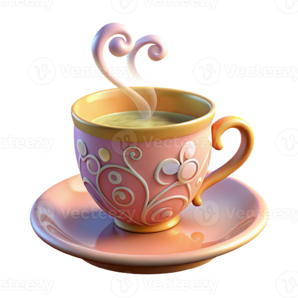 dramatic classic Ornate Teacup 3D Render 4K png