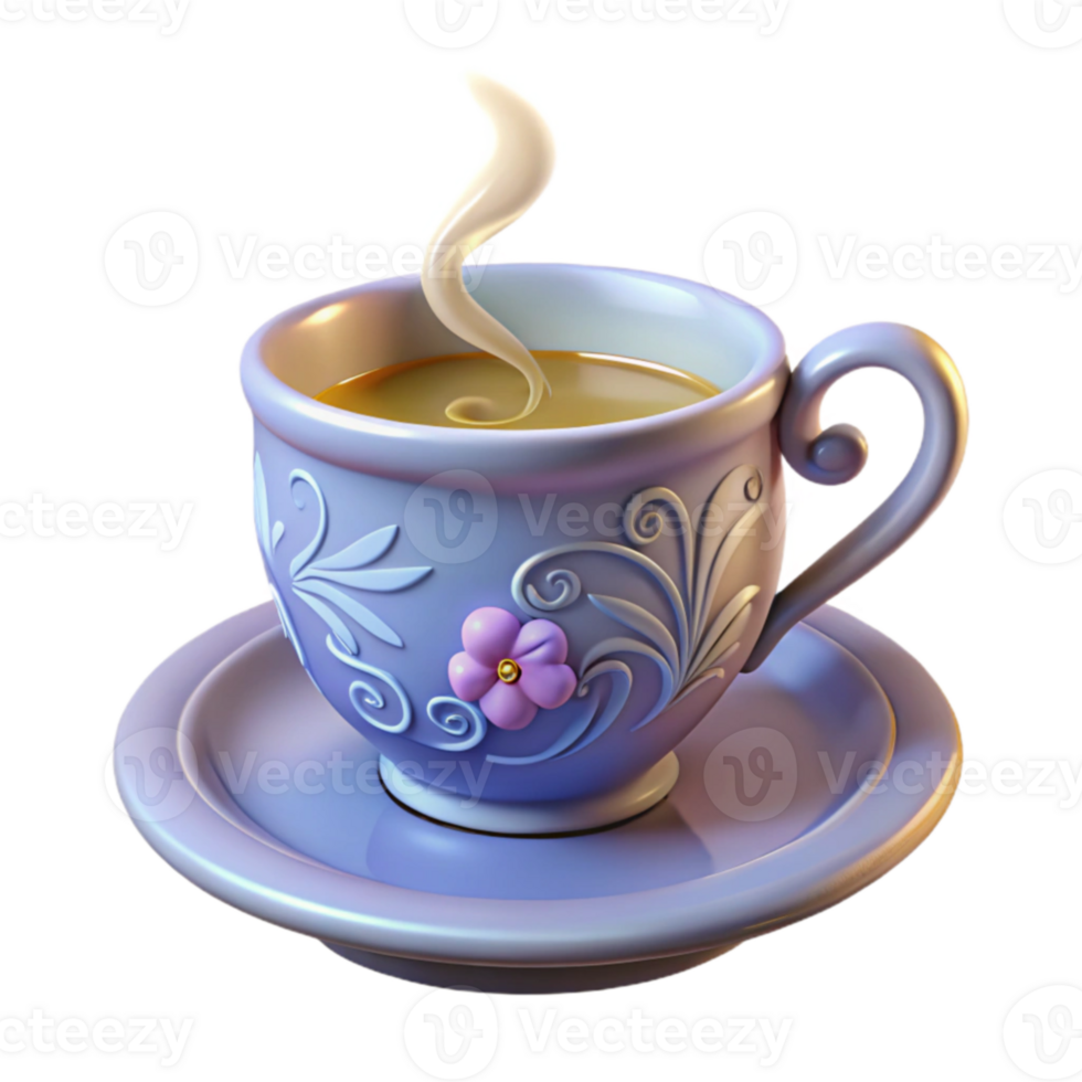 beautiful creative Floral Teacup 3D Render genuine png