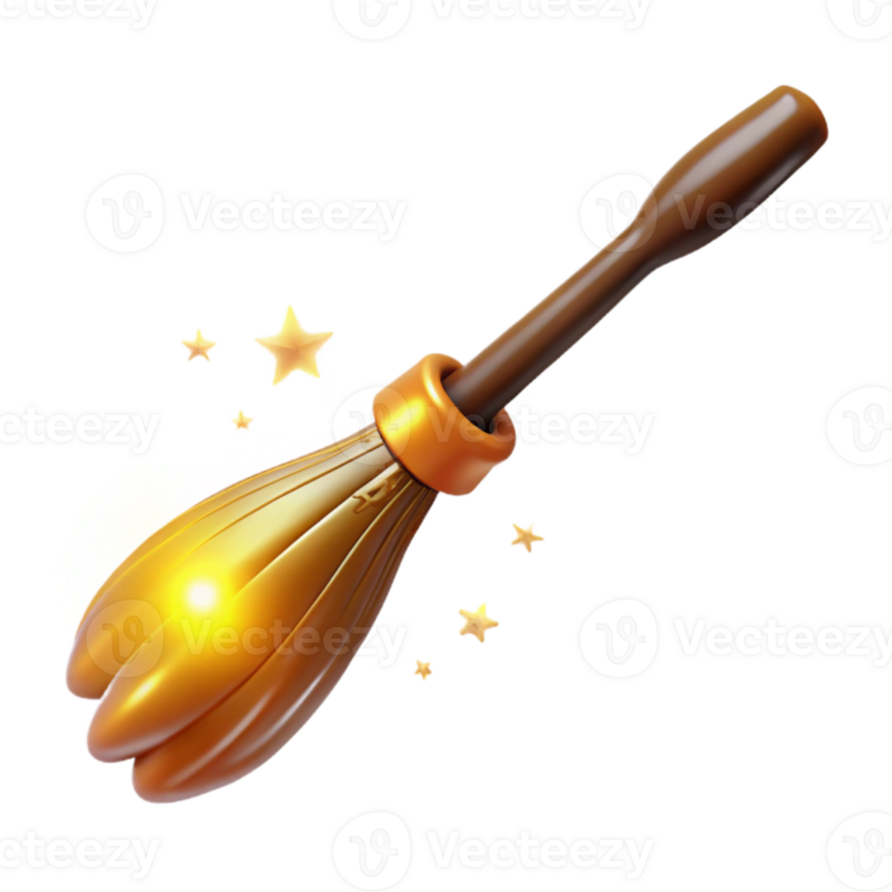 magnificent creative Golden 3D Broom Illustration, Magical Flight exclusive png