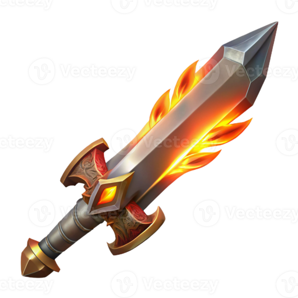 Flaming Sword Illustration Game Asset Design png