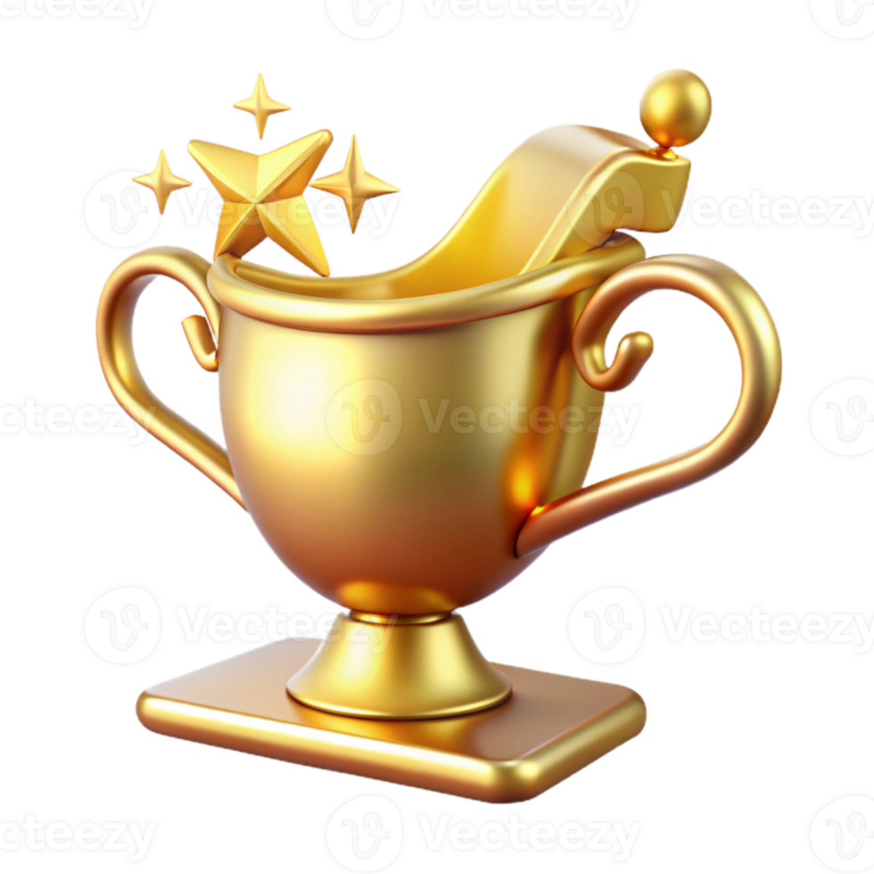 Golden Trophy 3D Illustration Achievement, Success, Victory png