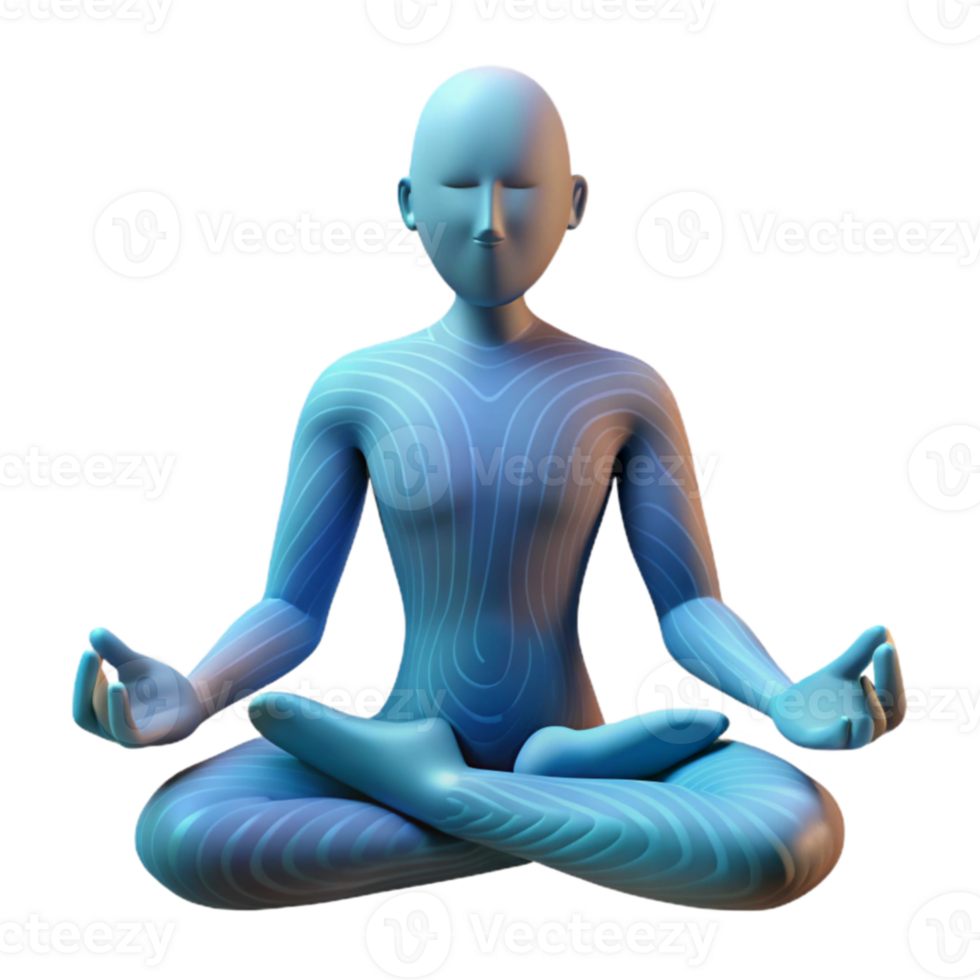 3D Render Meditation Pose, Serene Blue Figure png