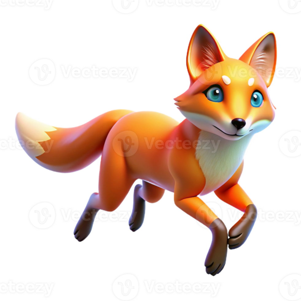 3D Render of a Cute Red Fox Running png