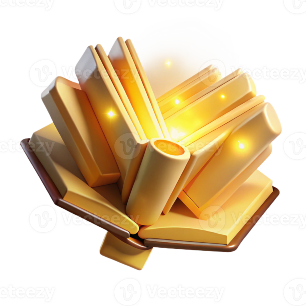 vibrant minimalist Glowing Book Stack 3D Illustration authentic png