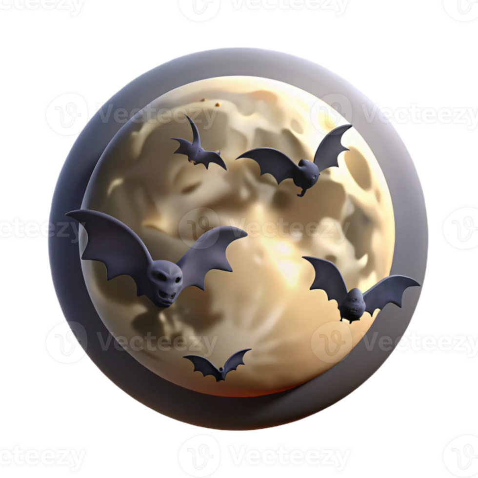 impressive rustic 3D Halloween Bats Moon Illustration detailed png