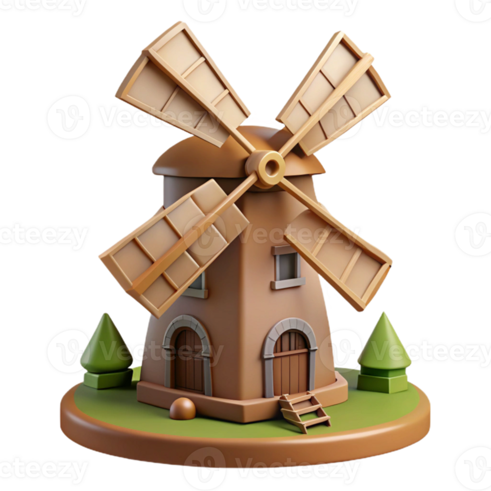 vibrant classic Cartoon Windmill 3D Render genuine png