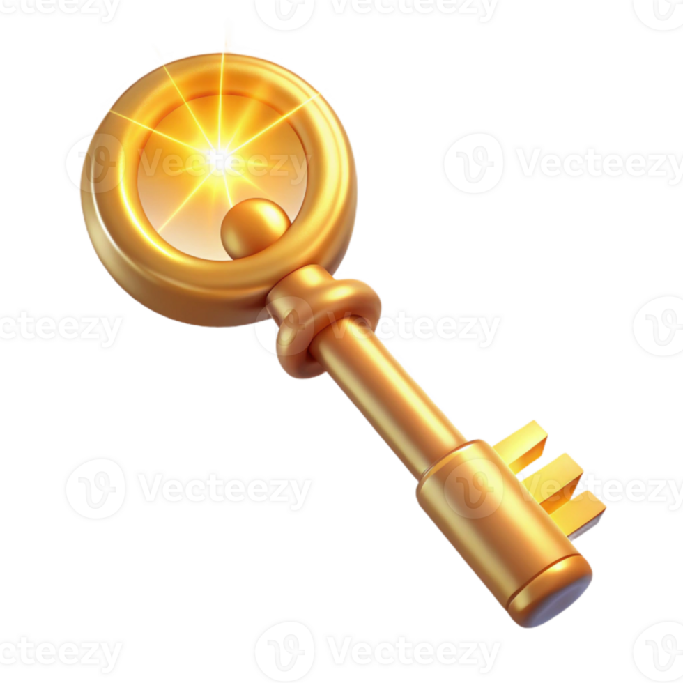 extraordinary artistic Glowing Golden Key 3D Render authentic png