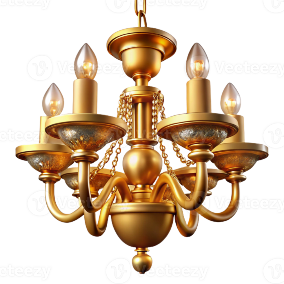 dramatic abstract Elegant Gold 5-Light Chandelier 3D Render professional png