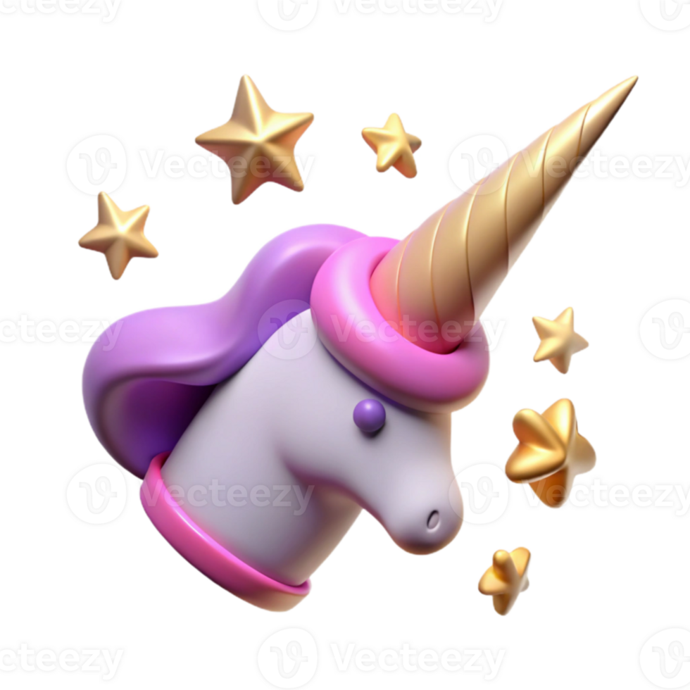 elegant creative Cute 3D Unicorn Head with Stars Illustration high quality png
