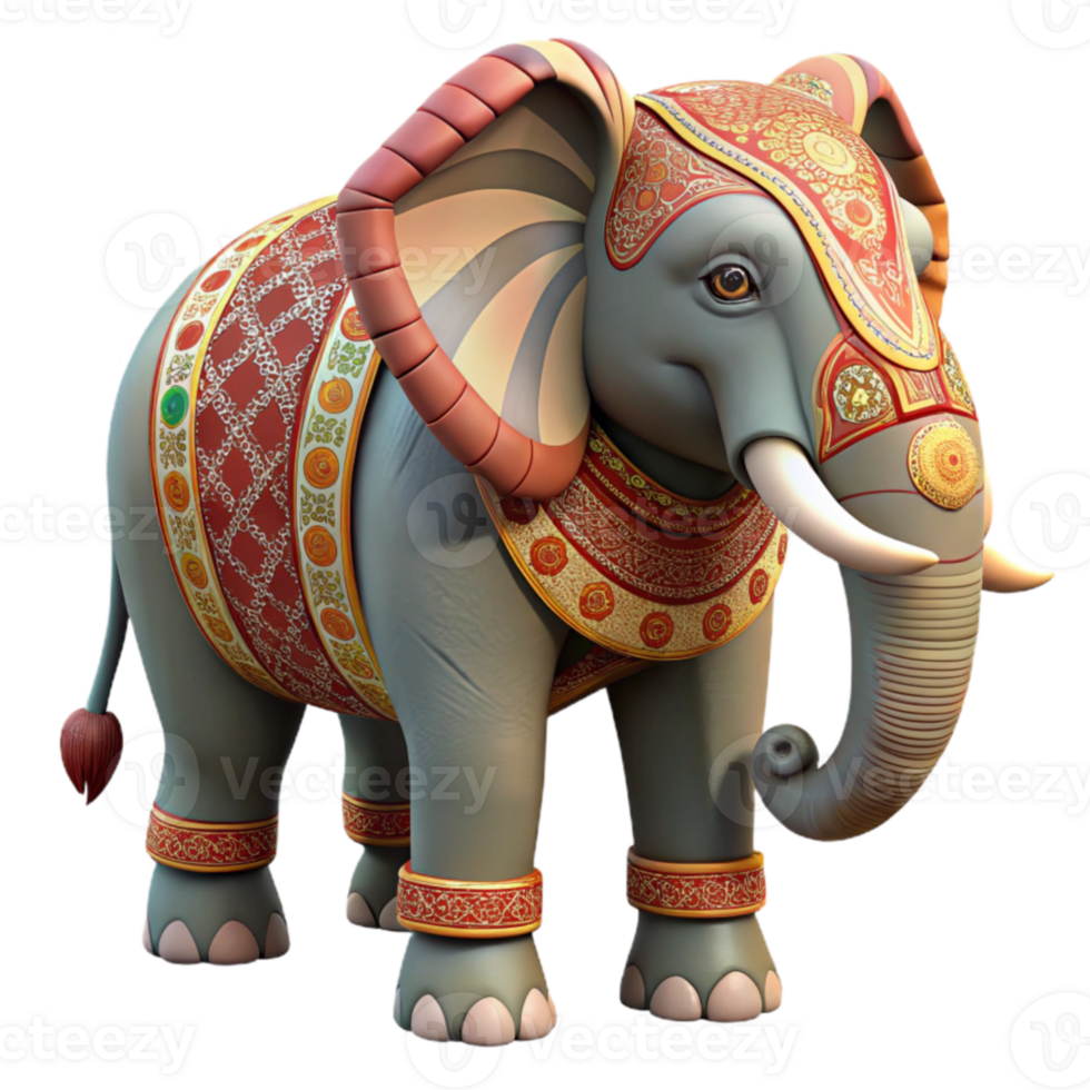 dramatic modern Ornate Elephant 3D Render authentic png