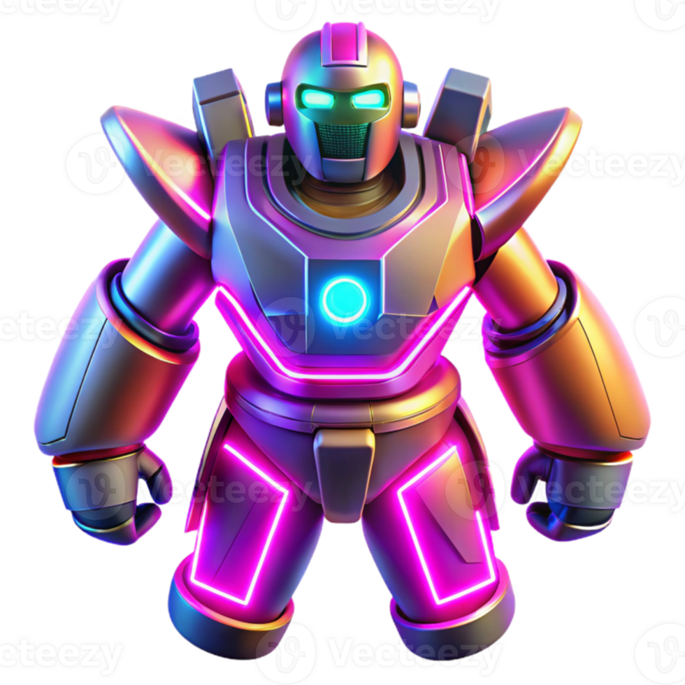 magnificent classic Neon Robot 3D Render high quality png