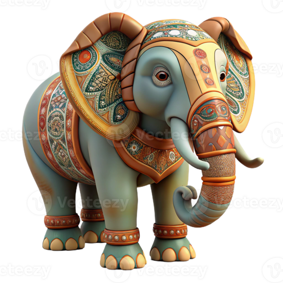 impressive creative Ornate Elephant 3D Render high resolution png