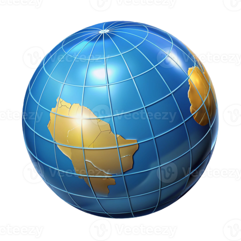 vibrant modern 3D Globe Illustration Golden Continents original png