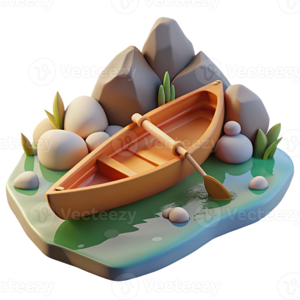 magnificent abstract Serene 3D Render of a Rowboat Docked in a Calm Cove authentic png