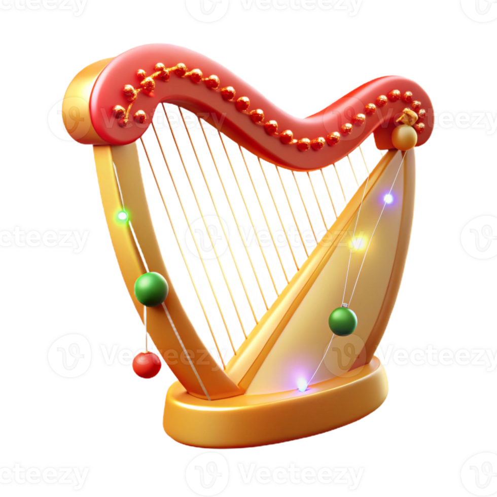 3D Render Festive Harp Illustration png