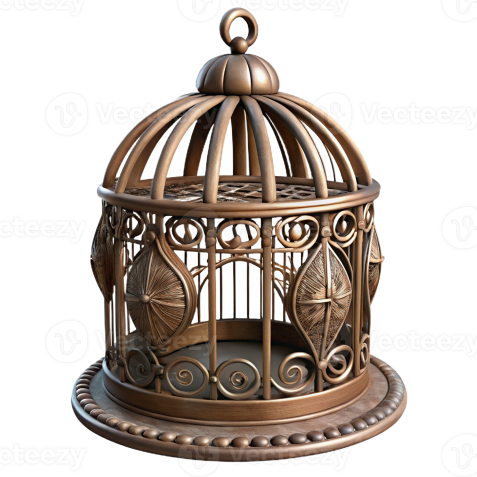 Ornate Bronze Birdcage 3D Render png