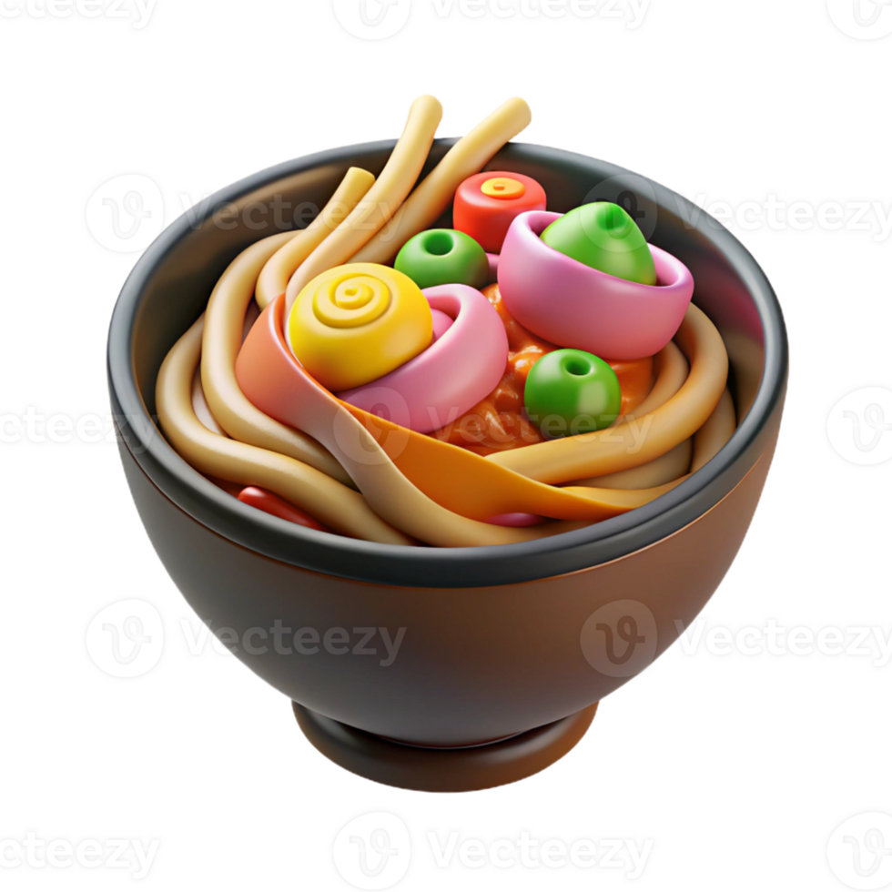stunning creative Colorful 3D Render of Noodles in a Bowl high resolution png