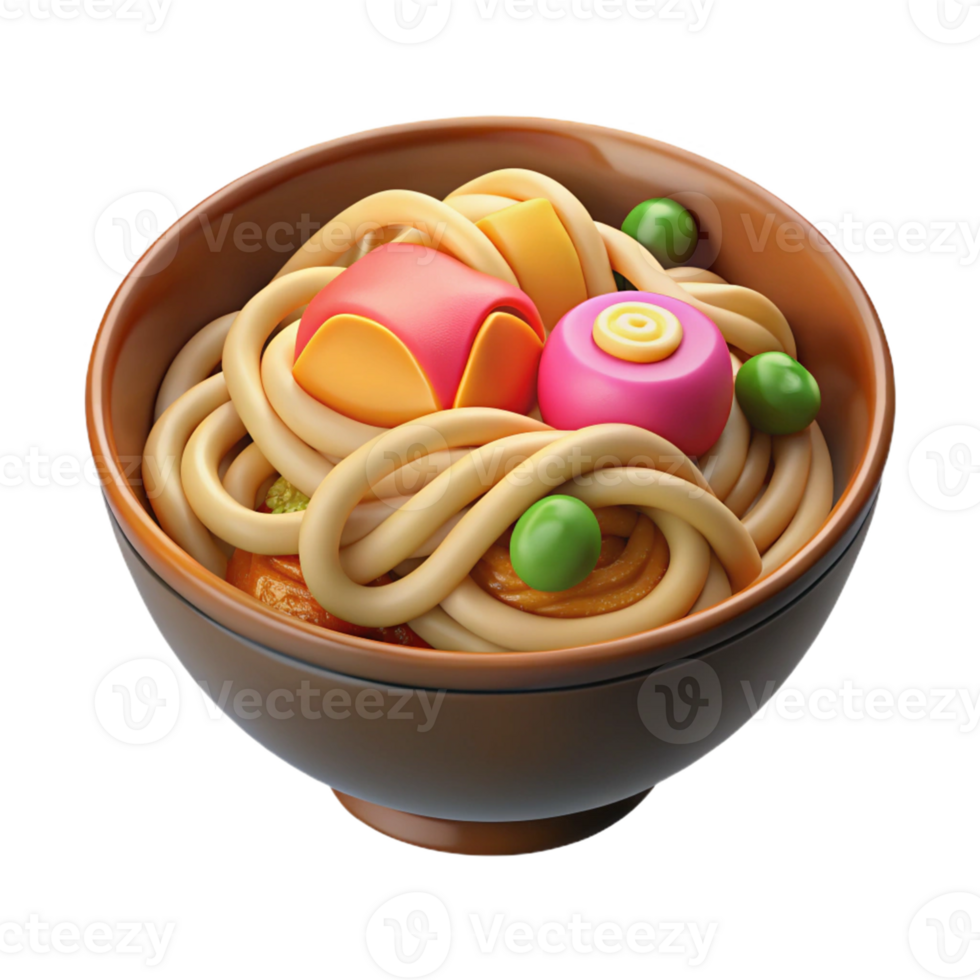 extraordinary vintage 3D Illustration of Noodles in a Bowl genuine png