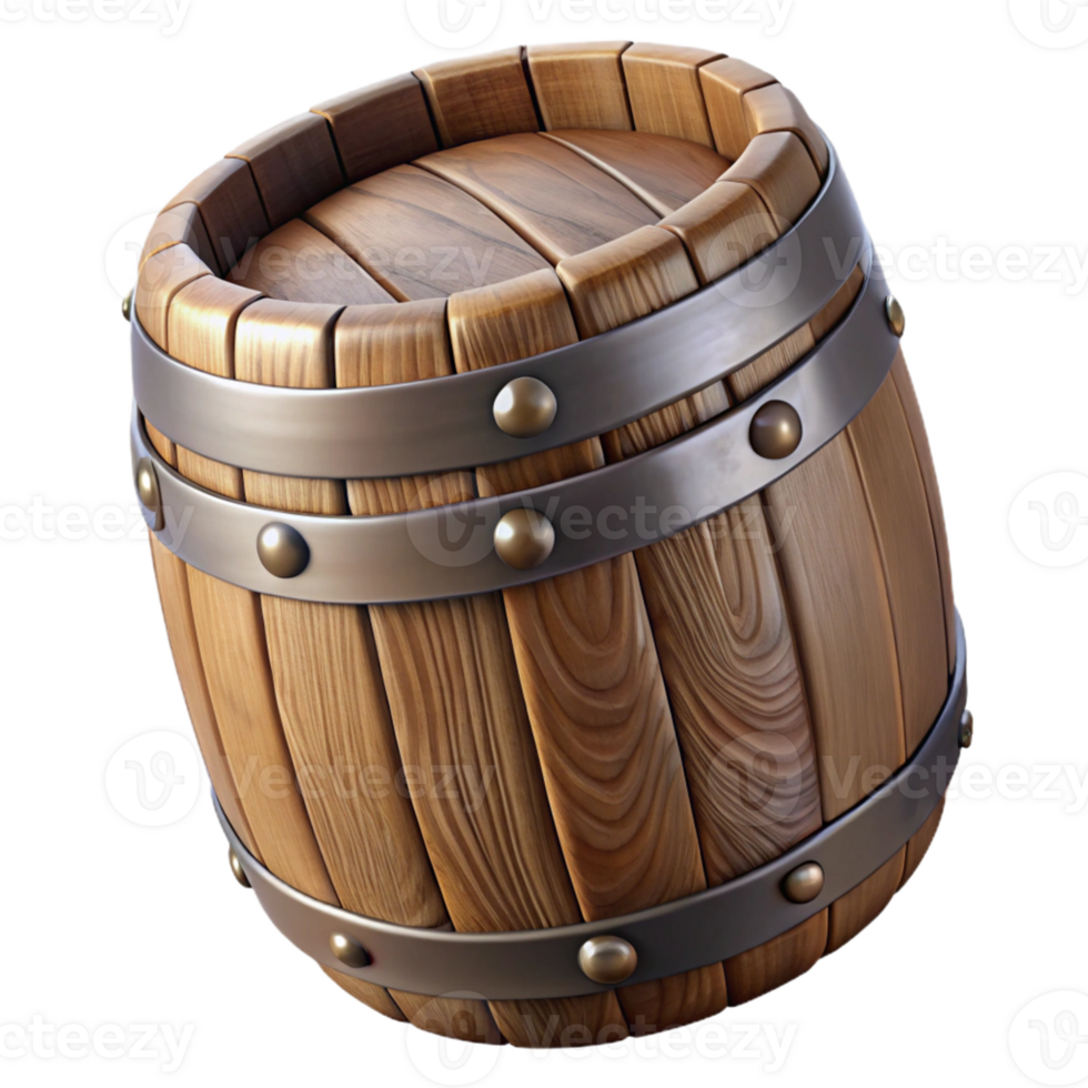 3D Render Wooden Barrel, Oak Texture png