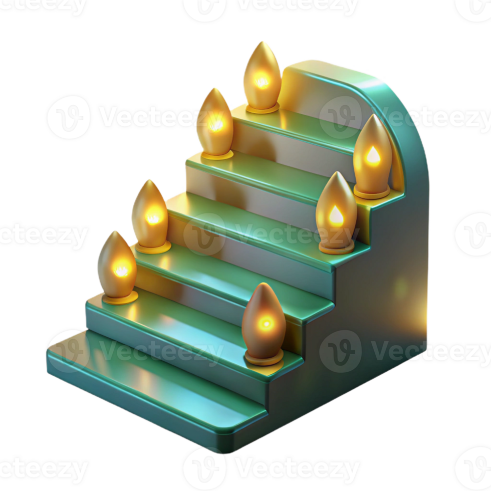 vibrant contemporary 3D Render Green Steps with Lights Illustration professional png
