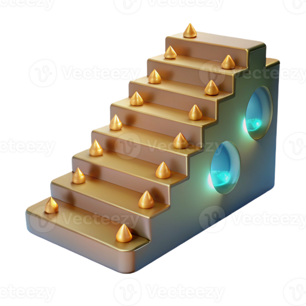 wonderful classic Golden Staircase 3D Render genuine png