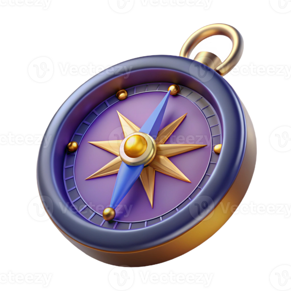3D Compass Illustration Golden and Purple Navigation png