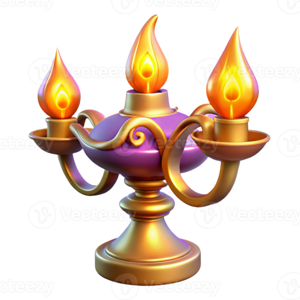 Three-Flame Candleabra 3D Render png