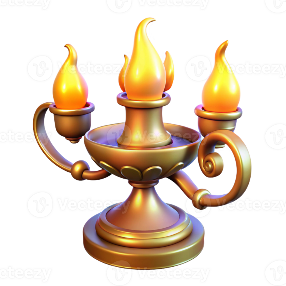 Three-Flame Candelabra 3D Render png