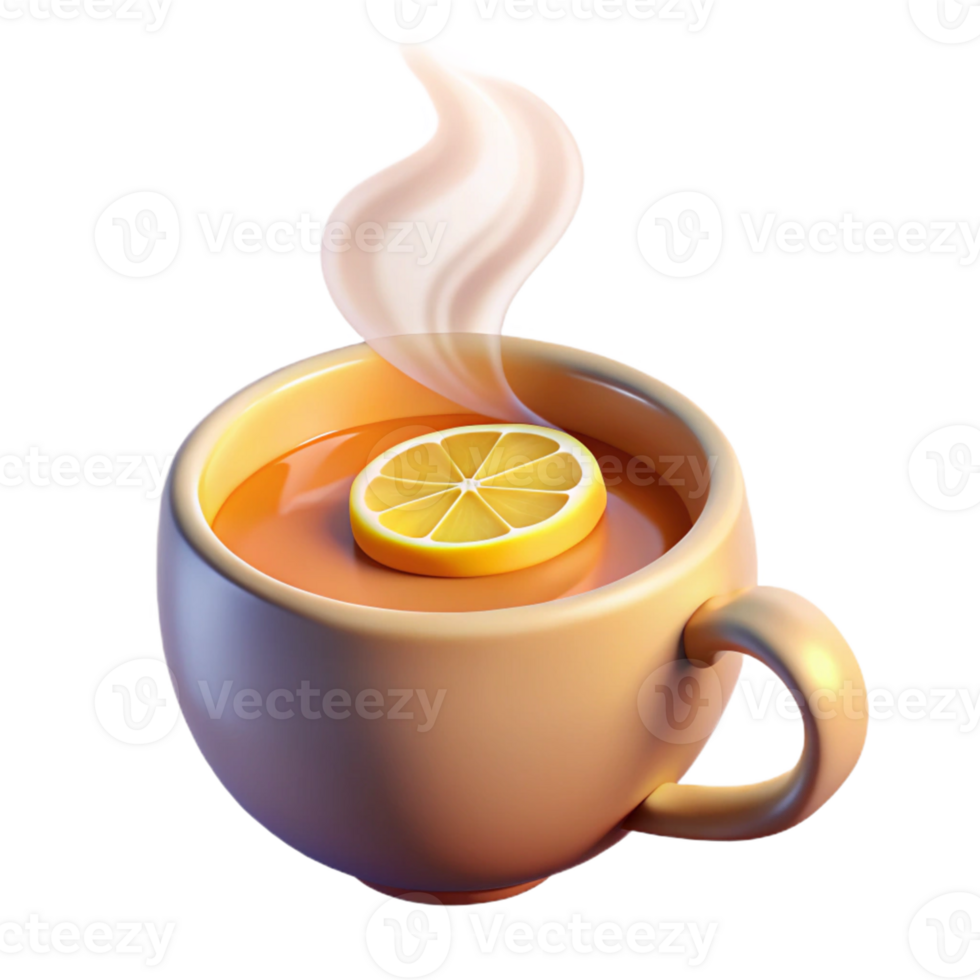 Steaming Lemon Tea 3D Render png