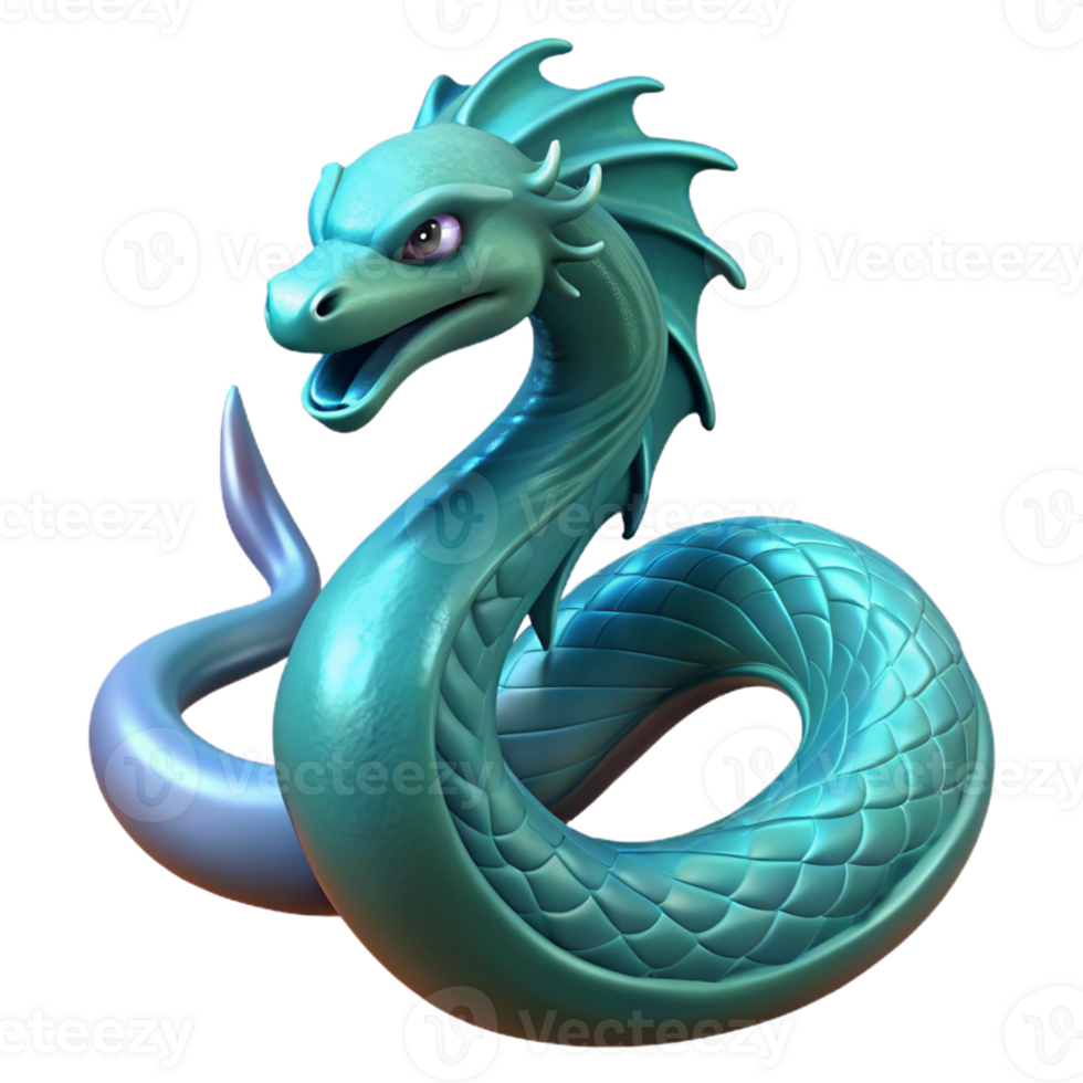 extraordinary minimalist 3D Render Teal Dragon Illustration genuine png