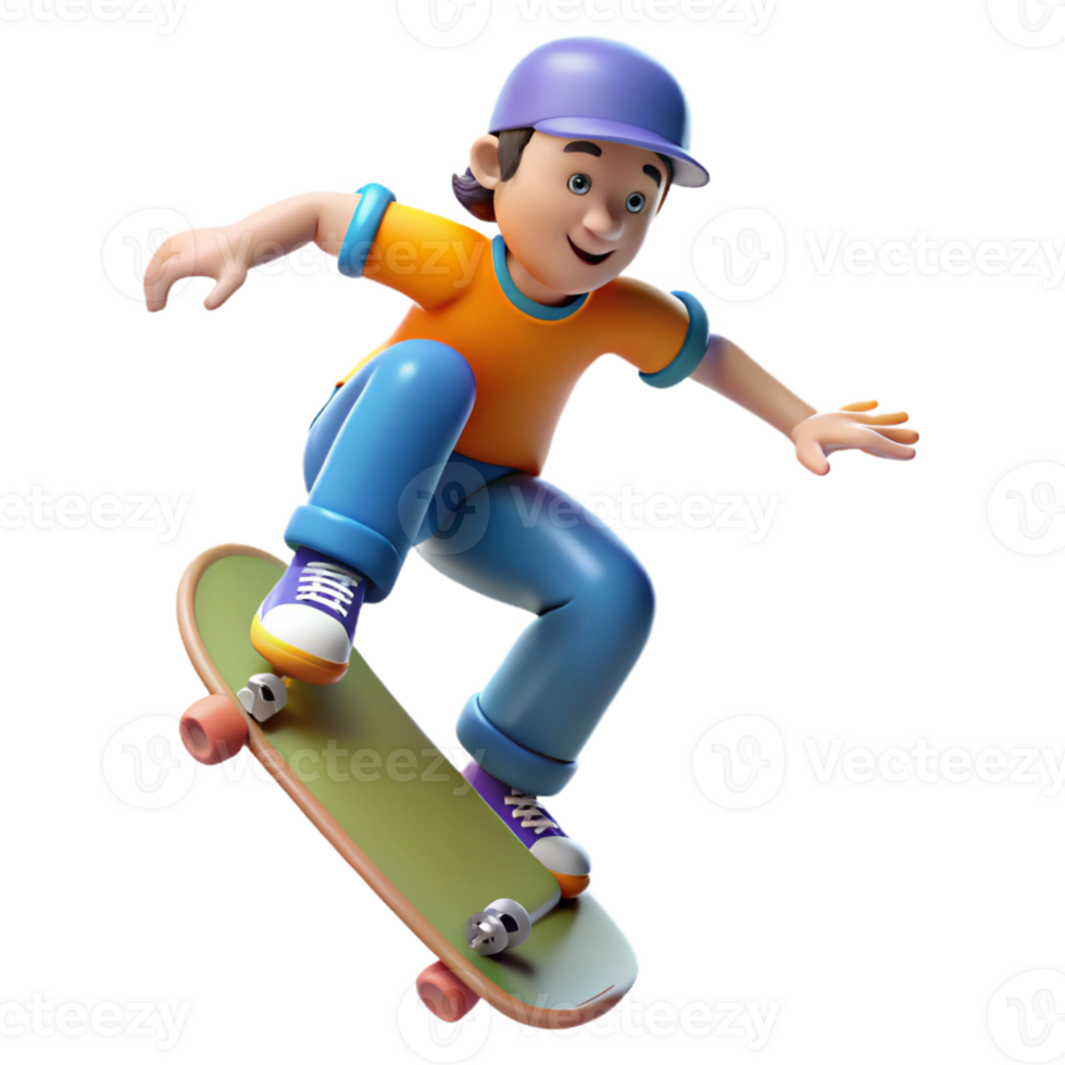 impressive artistic 3D Cartoon Boy Skateboarding Illustration exclusive png