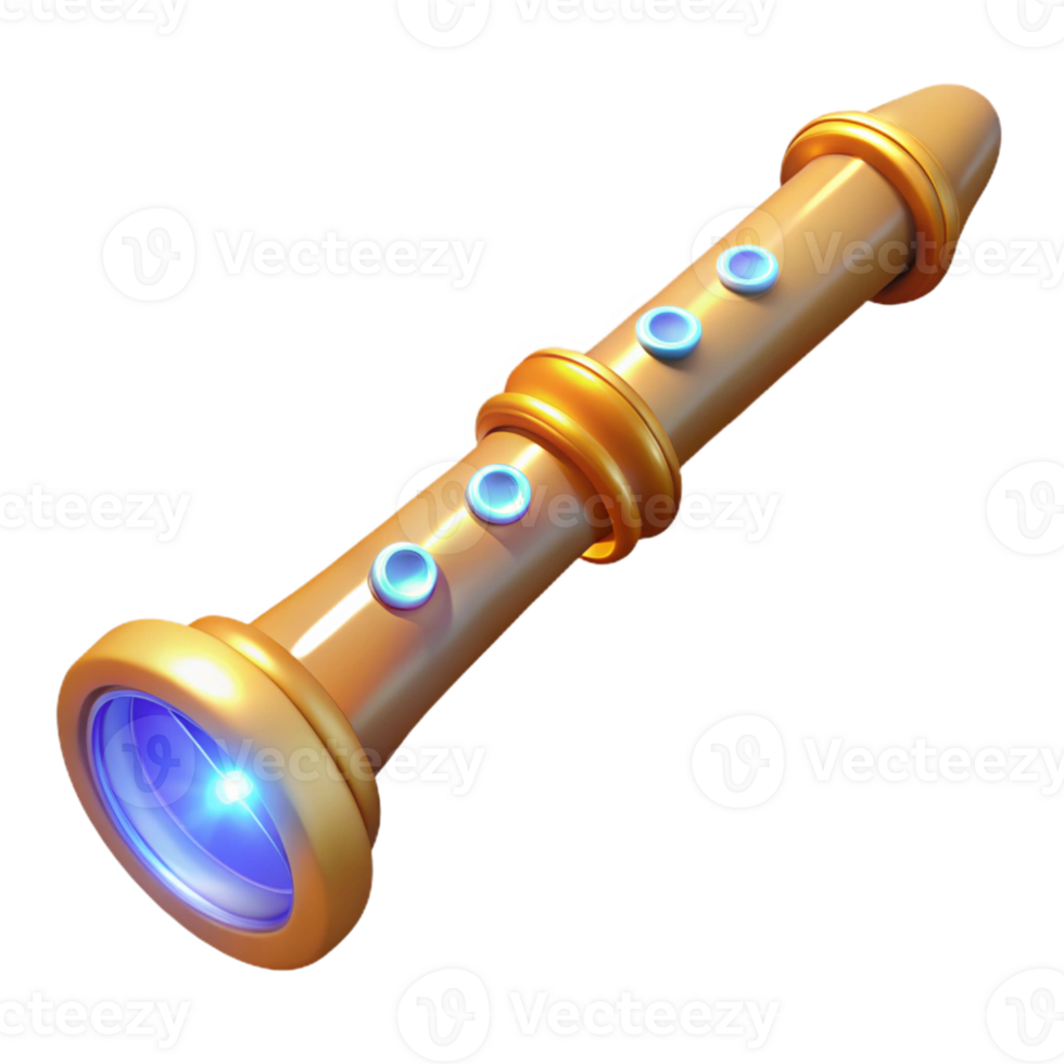 vibrant artistic 3D Golden Flute Illustration detailed png