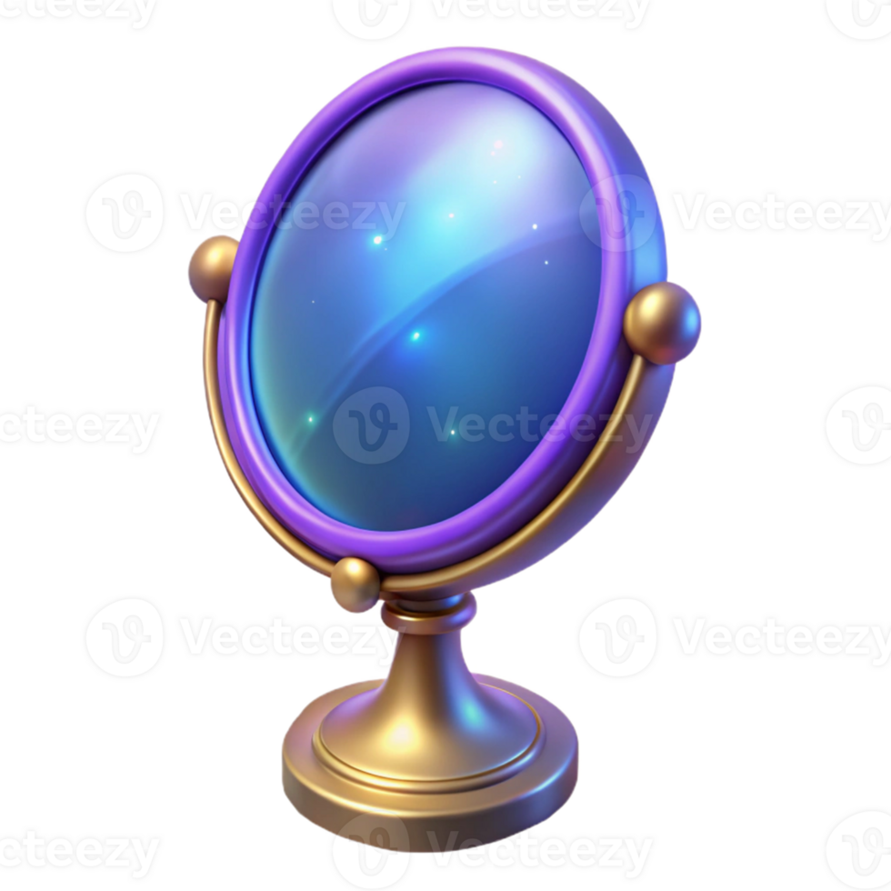 extraordinary vintage 3D Render Magical Mirror, Purple Gold Galaxy original png