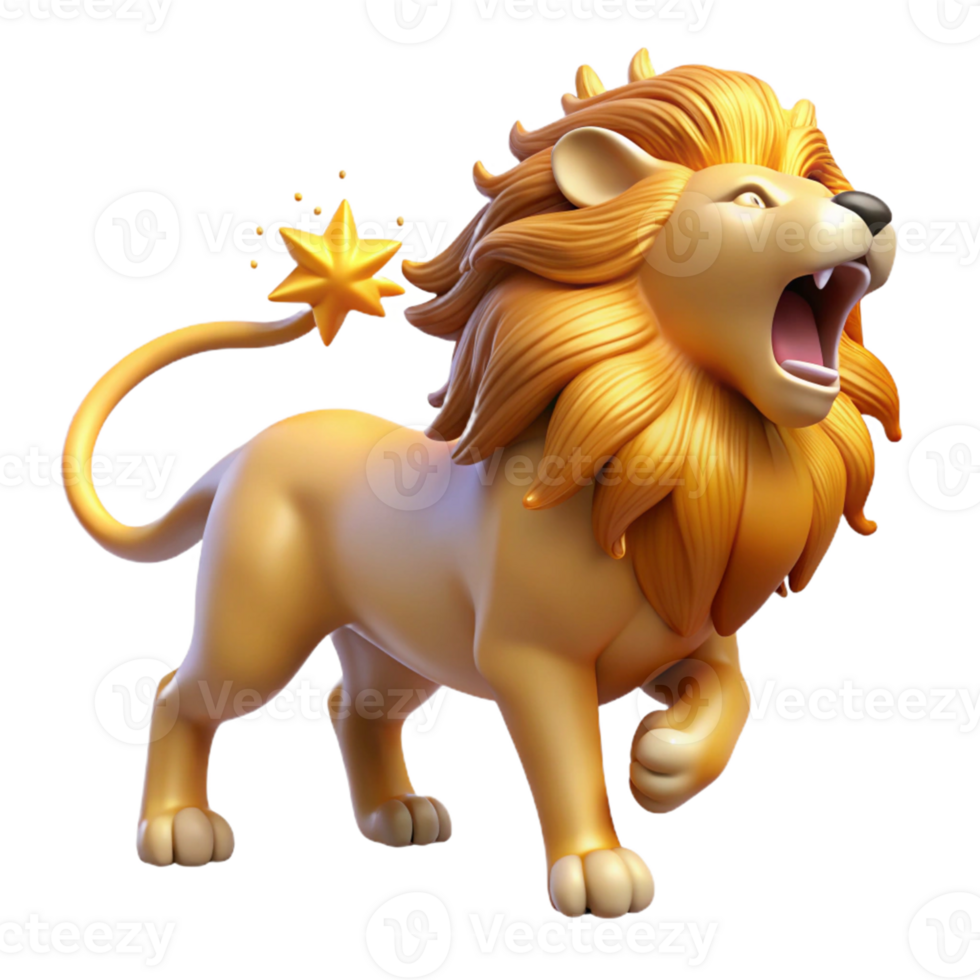 impressive abstract Roaring 3D Lion with Star Tail Illustration detailed png