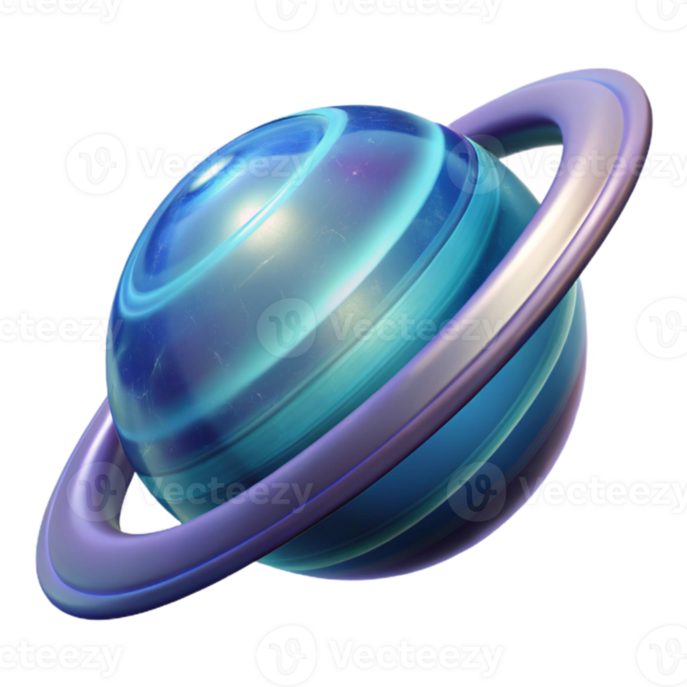3D Render of a Blue Planet with Rings png