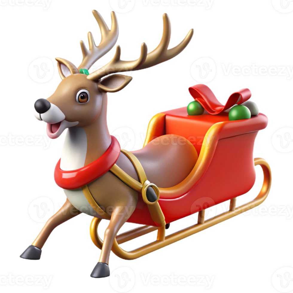 impressive creative 3D Render Reindeer Sleigh Christmas high quality png