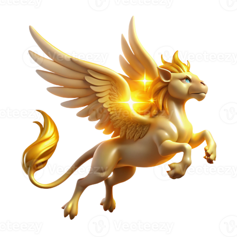 magnificent abstract Golden Griffin 3D Illustration premium png