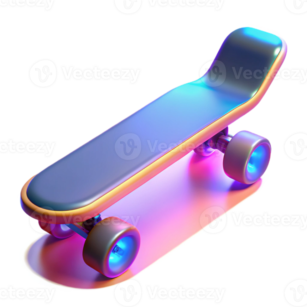 serene abstract Neon Skateboard 3D Render authentic png