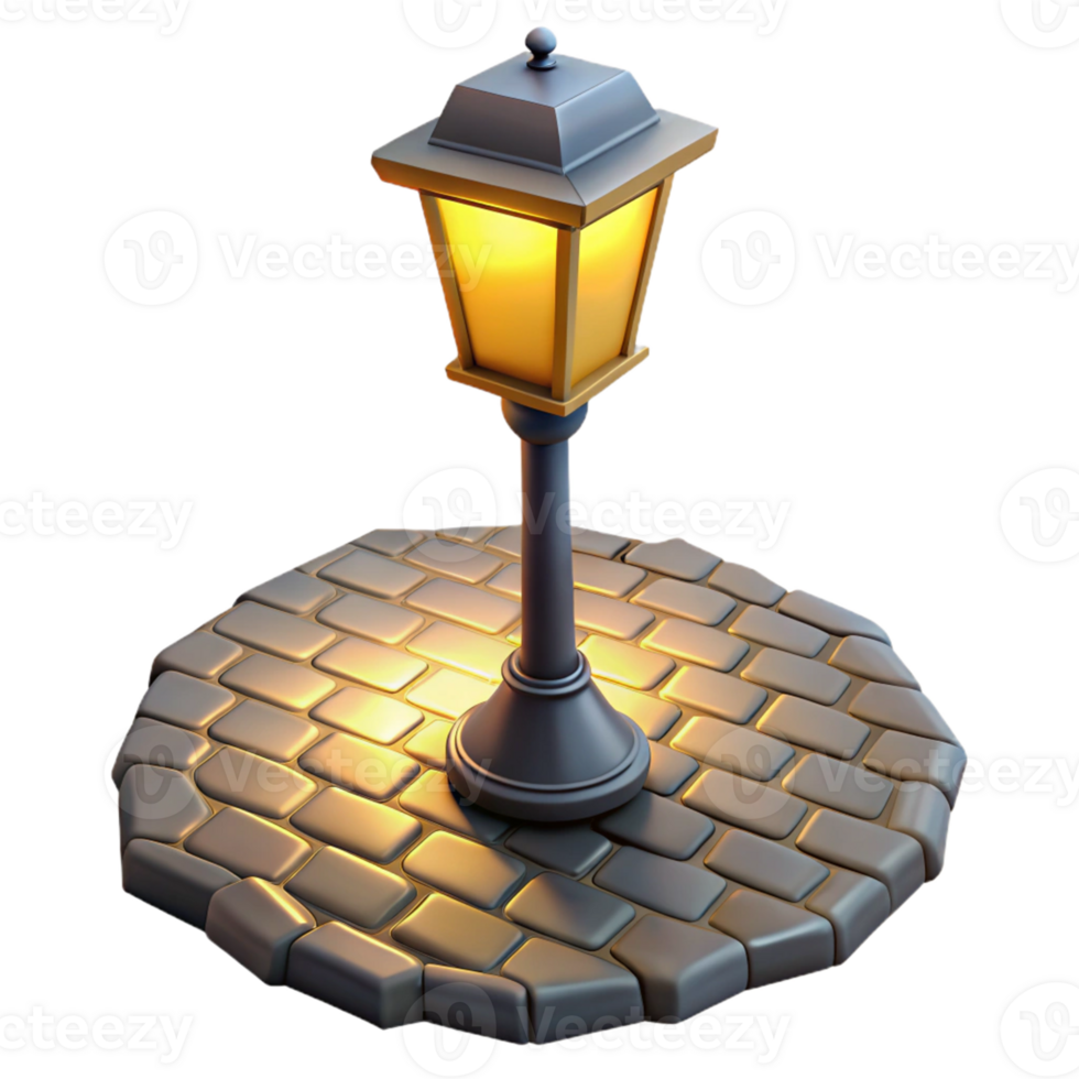 dramatic vintage 3D Render Street Lamp Cobblestone high quality png