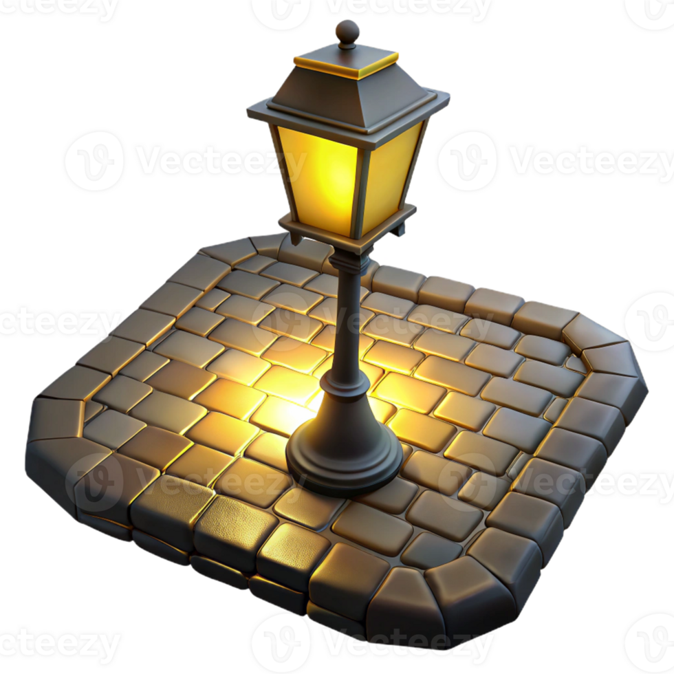 extraordinary modern 3D Render Glowing Lamppost Cobblestone exclusive png