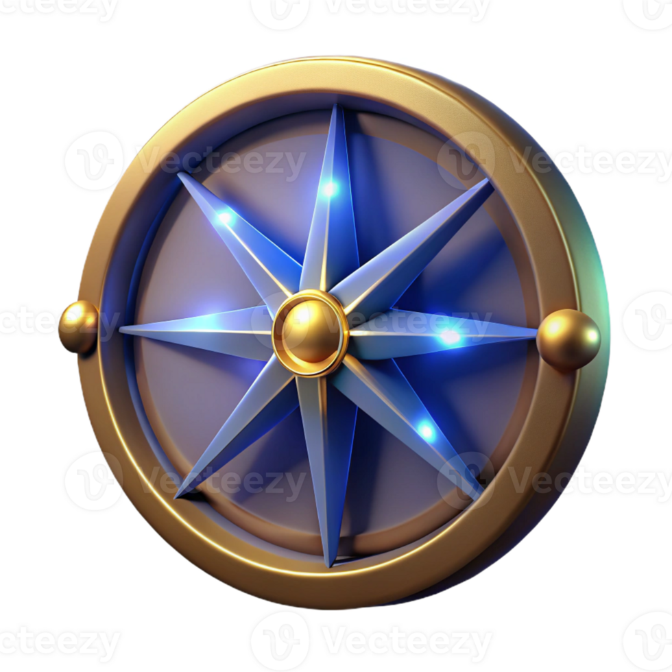 elegant minimalist 3D Render Star Compass Gold Blue original png