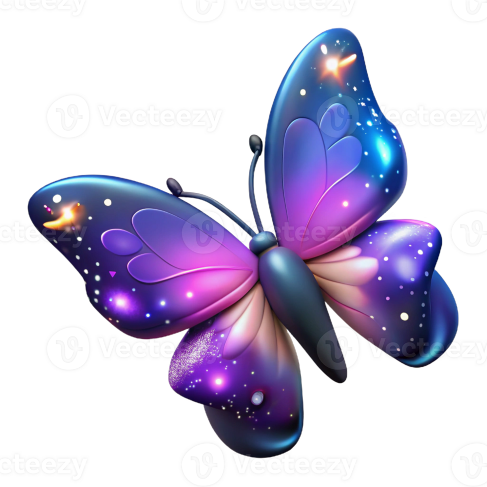 dramatic rustic Glowing Galaxy Butterfly 3D Render premium png