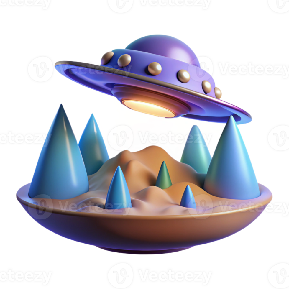 beautiful modern 3D Render of UFO over Abstract Landscape 4K png