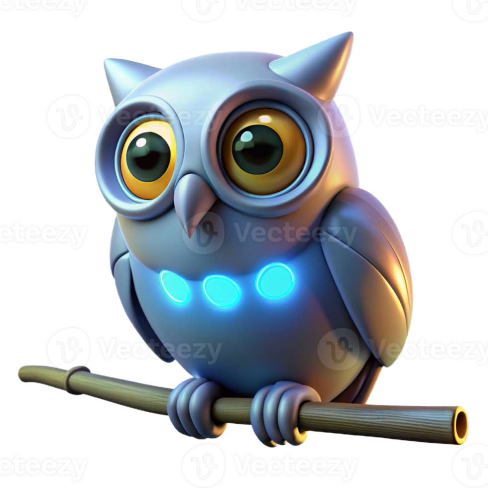 serene rustic 3D Render of a Futuristic Owl high resolution png