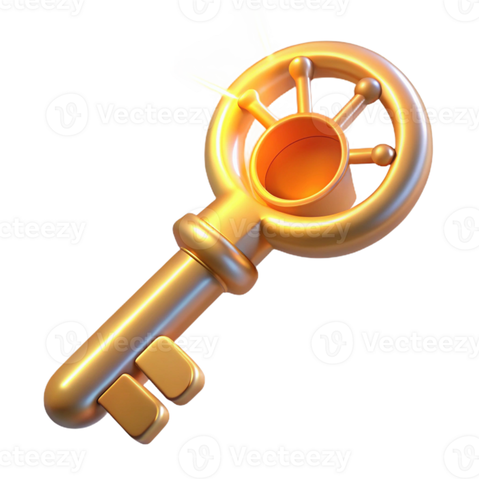 vibrant traditional Golden Key 3D Render exclusive png