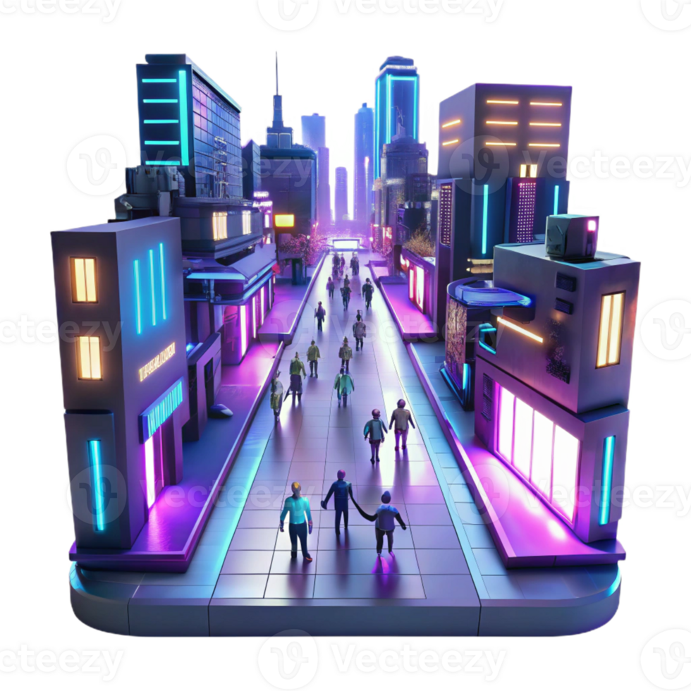 beautiful classic Neon City Street 3D Illustration detailed png